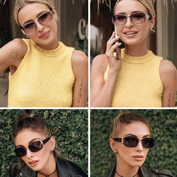?New Vintage Black Sunglasses for Women Men Rectangle Rimless Metal Shades main image 4